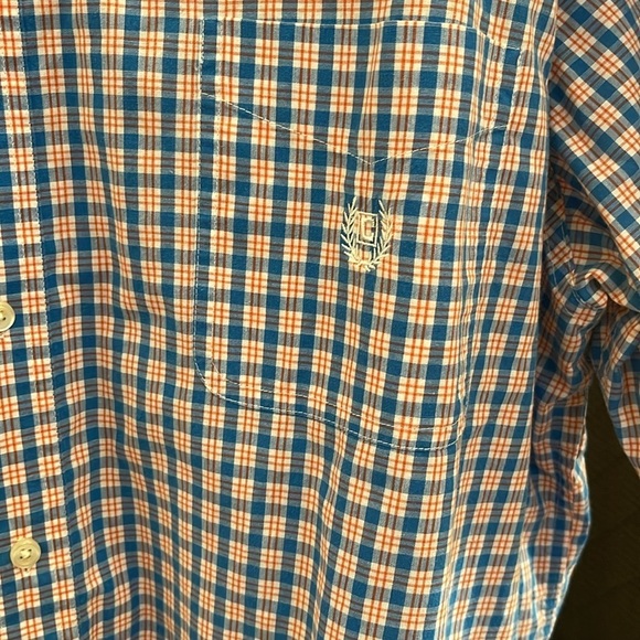 Chaps blue, orange and white plaid button down shirt. Size XXL - Picture 4 of 7